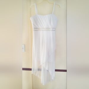 Sweet Storm woman's hi-low spaghetti strap Sheer white dress with lining